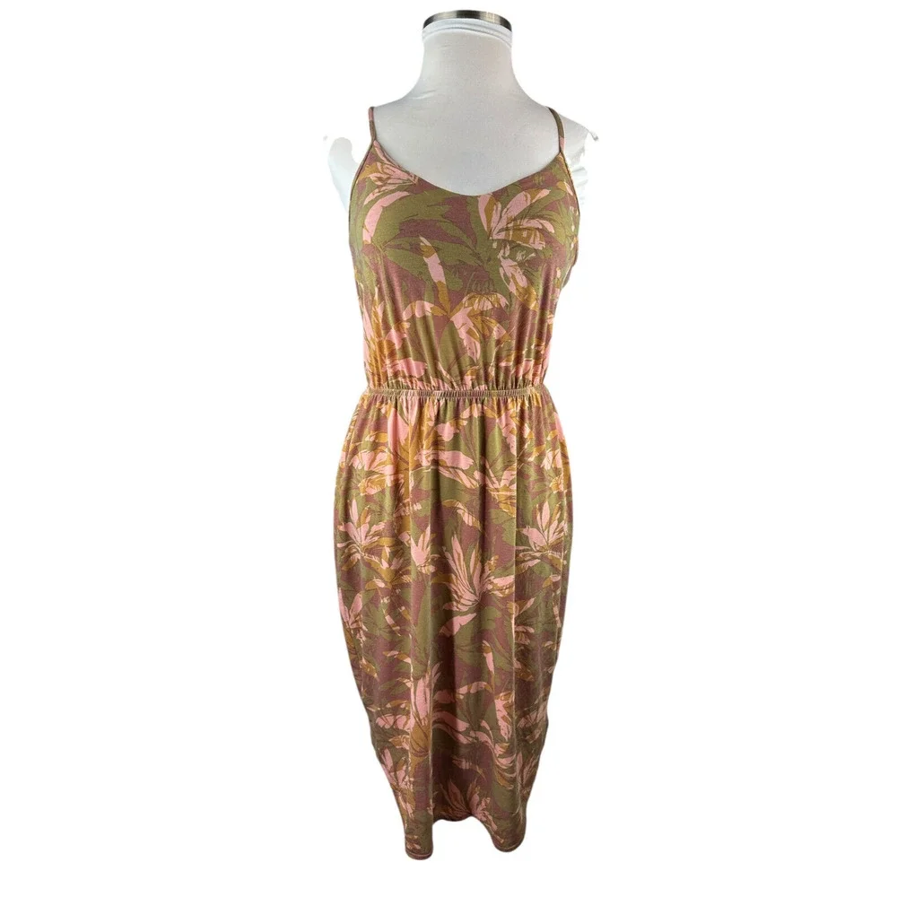 Prana Ayla Dress Racerback Tropical Green Brown Stretch Medium Resort Cruise - Picture 15 of 16